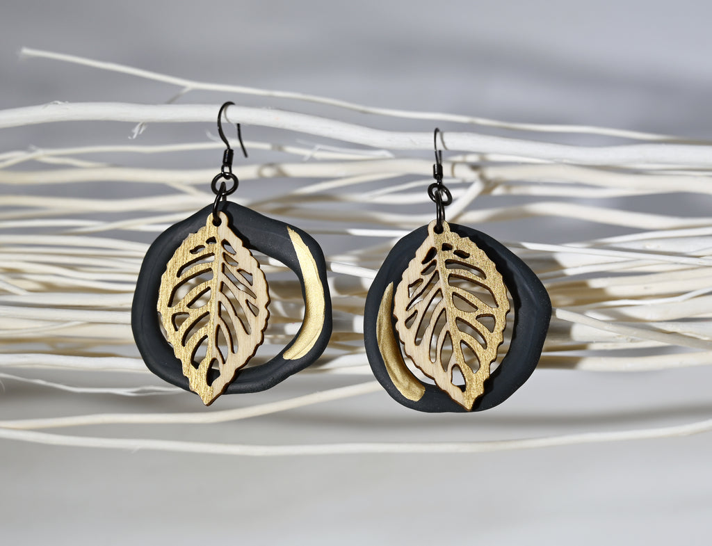 Leaf and Circle Earrings