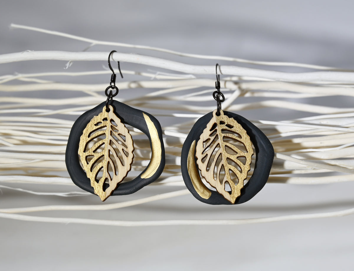 Leaf and Circle Earrings
