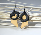 Organic Black Porcelain & Natural Wood Dangle Earrings