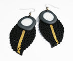 Gilded Lace Wood Leaf & Porcelain Dangle Earrings