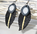 Gilded Lace Wood Leaf & Porcelain Dangle Earrings