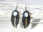 Gilded Lace Wood Leaf & Porcelain Dangle Earrings