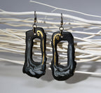 Elongated Open Black Porcelain Earrings with Marble and Gold Accents