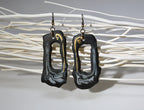 Elongated Open Black Porcelain Earrings with Marble and Gold Accents