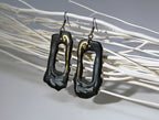 Elongated Open Black Porcelain Earrings with Marble and Gold Accents